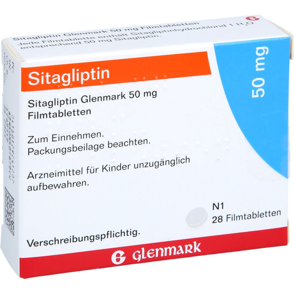 Das Produktfoto zeigt Sitagliptin Glenmark 50 Mg Filmtabletten (28 stk) PZN 17974120