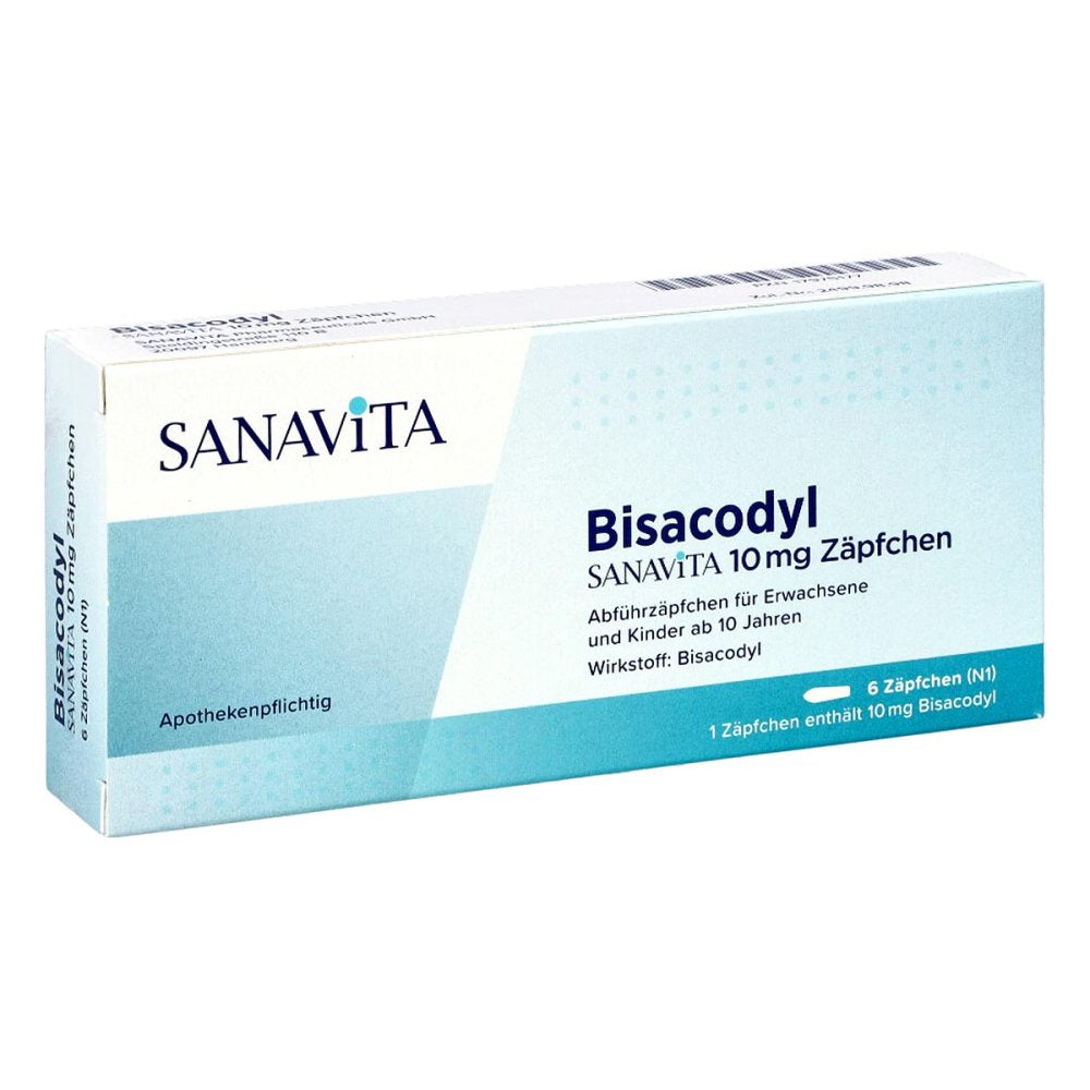 Das Produktfoto zeigt Bisacodyl Sanavita 10 Mg Zäpfchen (6 stk) PZN 17975177