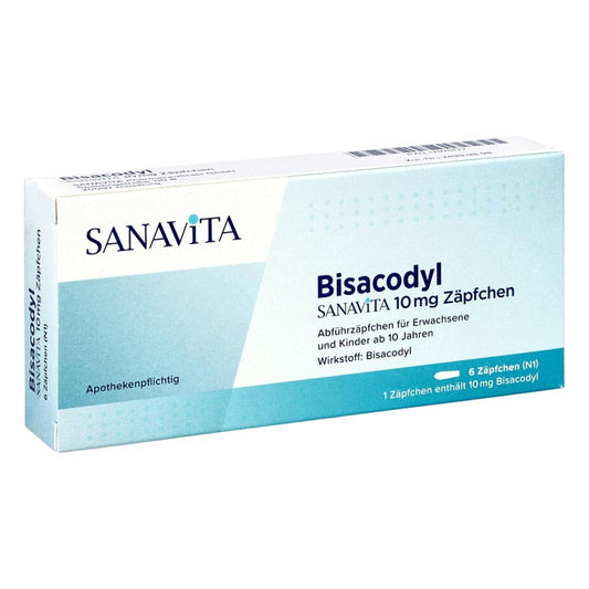 Das Produktfoto zeigt Bisacodyl Sanavita 10 Mg Zäpfchen (6 stk) PZN 17975177