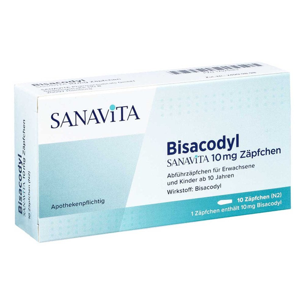 Das Produktfoto zeigt Bisacodyl Sanavita 10 Mg Zäpfchen (10 stk) PZN 17975183