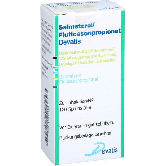 Das Produktfoto zeigt Salmeterol/Fluticasonpropionat Devatis 25μg/125μg (1 stk) PZN 17976550