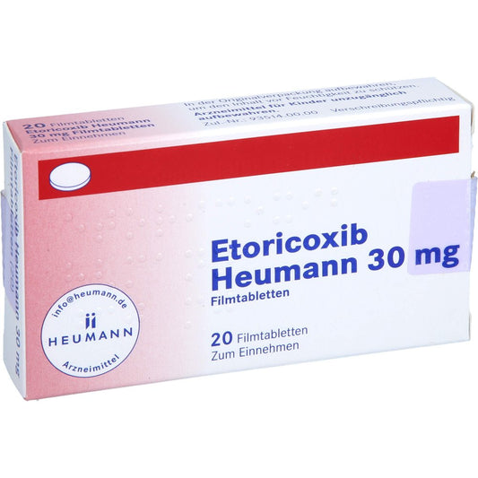 Das Produktfoto zeigt Etoricoxib Heumann 30 Mg Filmtabletten (20 stk) PZN 17977779