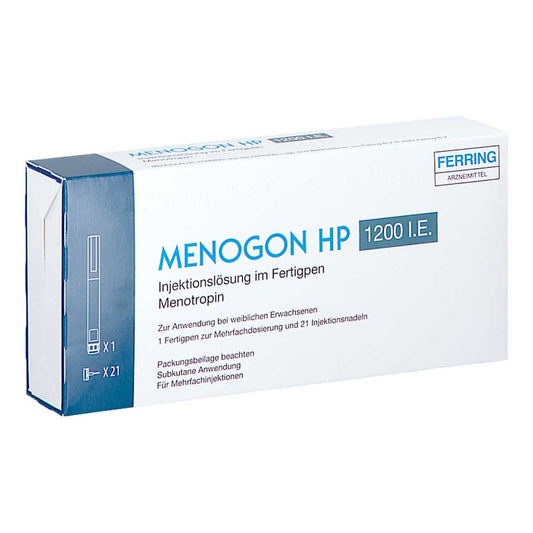 Das Produktfoto zeigt Menogon Hp 1200 I.E. Inj.-Lsg.In Einem Fertigpen (1 stk) PZN 17982042