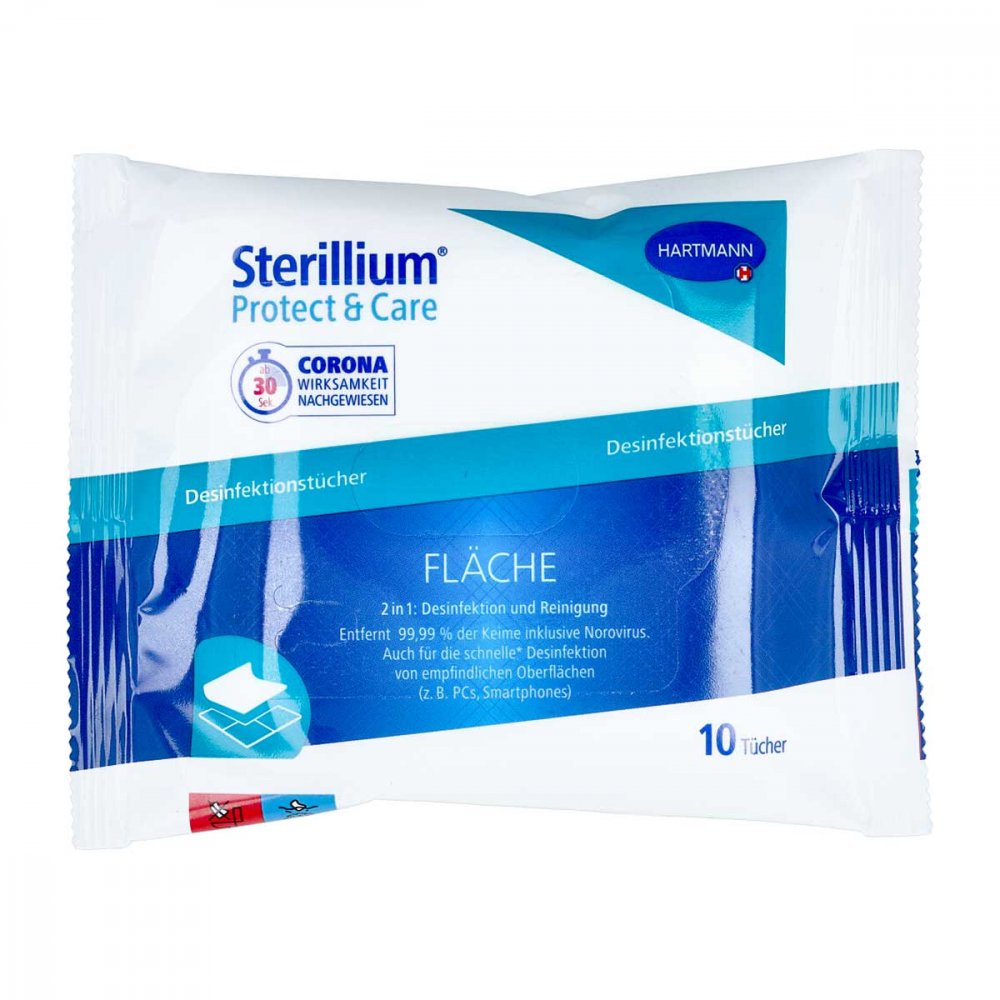 Das Produktfoto zeigt Sterillium Protect & Care Fläche Desinfekt.Tücher (10 stk) PZN 17991176