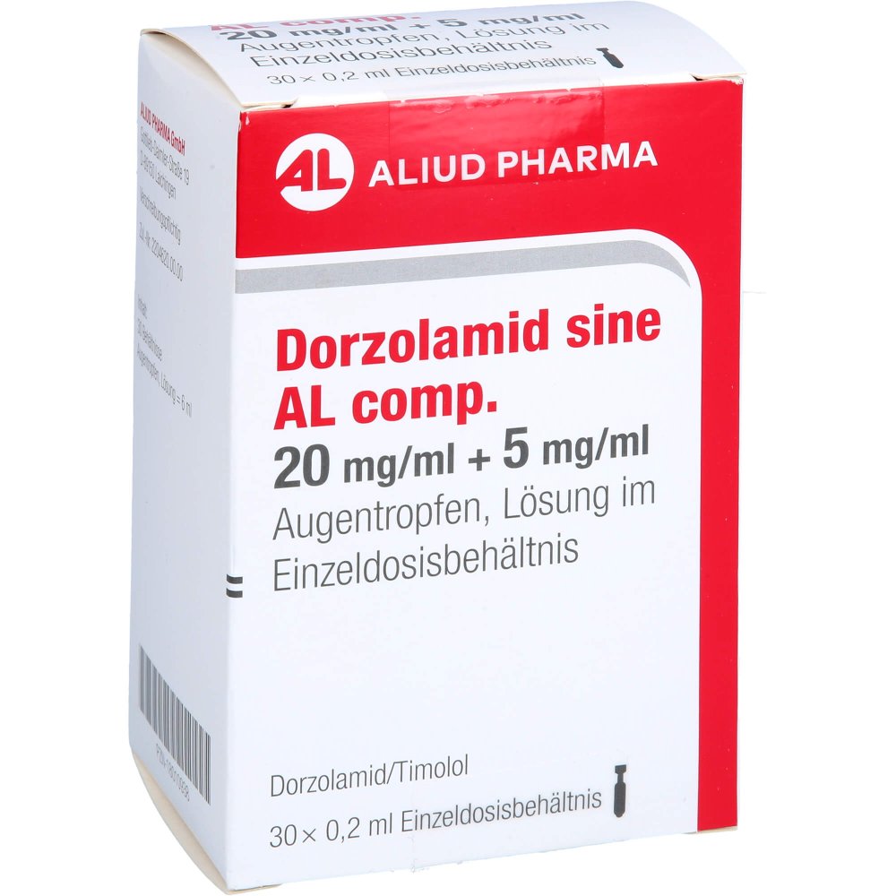 Das Produktfoto zeigt Dorzolamid Sine Al Comp. 20mg/Ml+5mg/Ml Atr Im Edb (30X0.2 ml) PZN 18010938