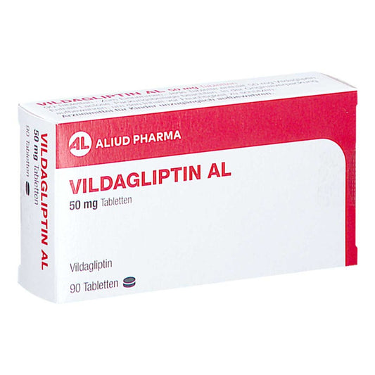 Das Produktfoto zeigt Vildagliptin Al 50 Mg Tabletten (90 stk) PZN 18017018