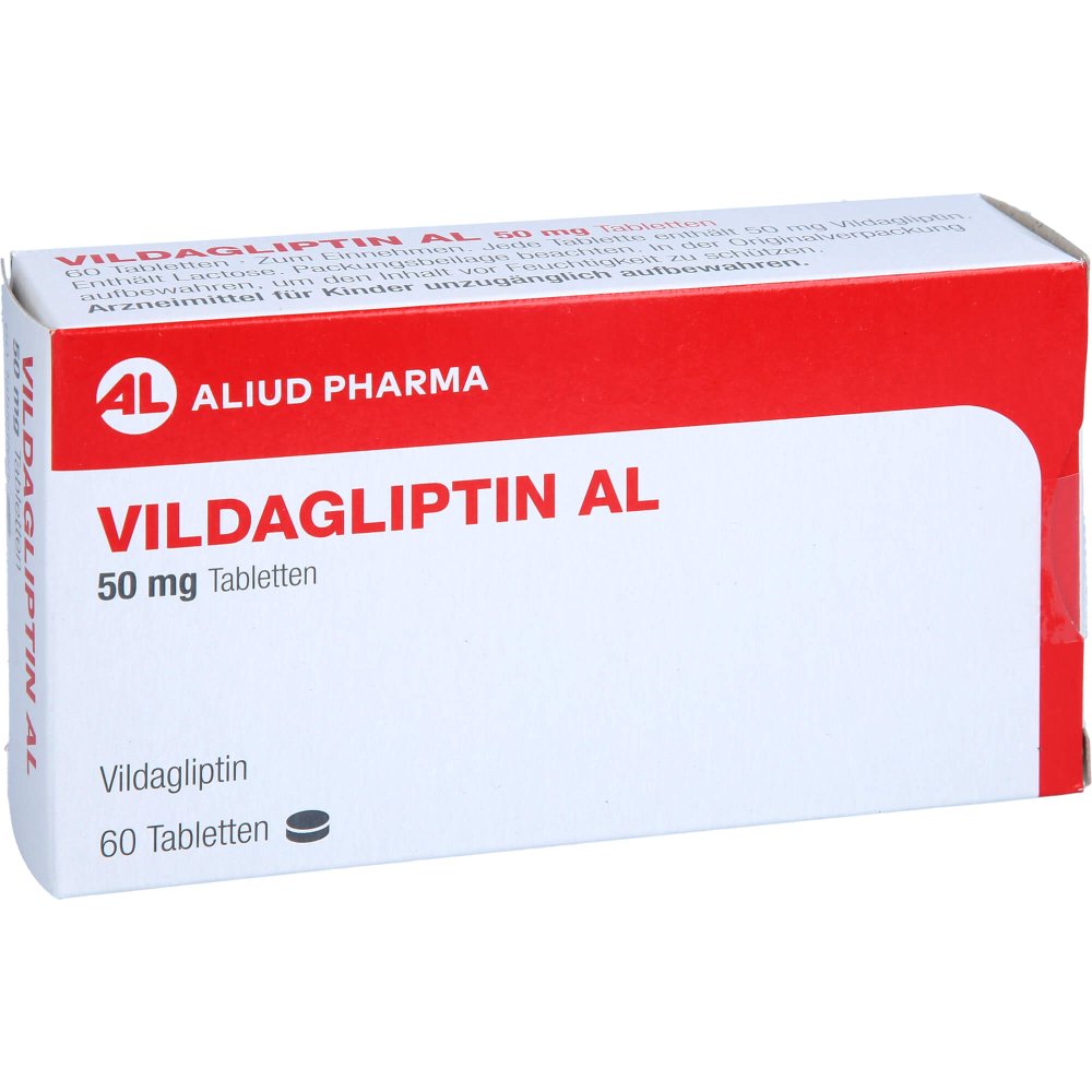 Das Produktfoto zeigt Vildagliptin Al 50 Mg Tabletten (60 stk) PZN 18017030
