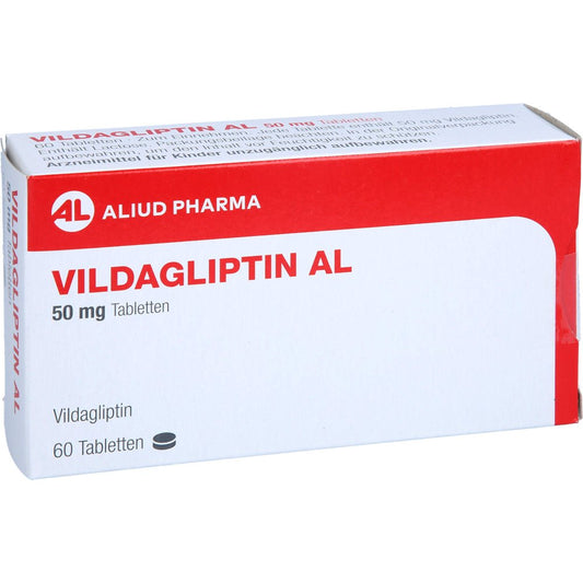 Das Produktfoto zeigt Vildagliptin Al 50 Mg Tabletten (60 stk) PZN 18017030