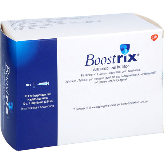 Das Produktfoto zeigt Boostrix Inj.-Susp.I.E.Fertigspritze (10X0.5 ml) PZN 18026945