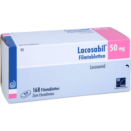 Das Produktfoto zeigt Lacosabil 50 Mg Filmtabletten (168 stk) PZN 18032213