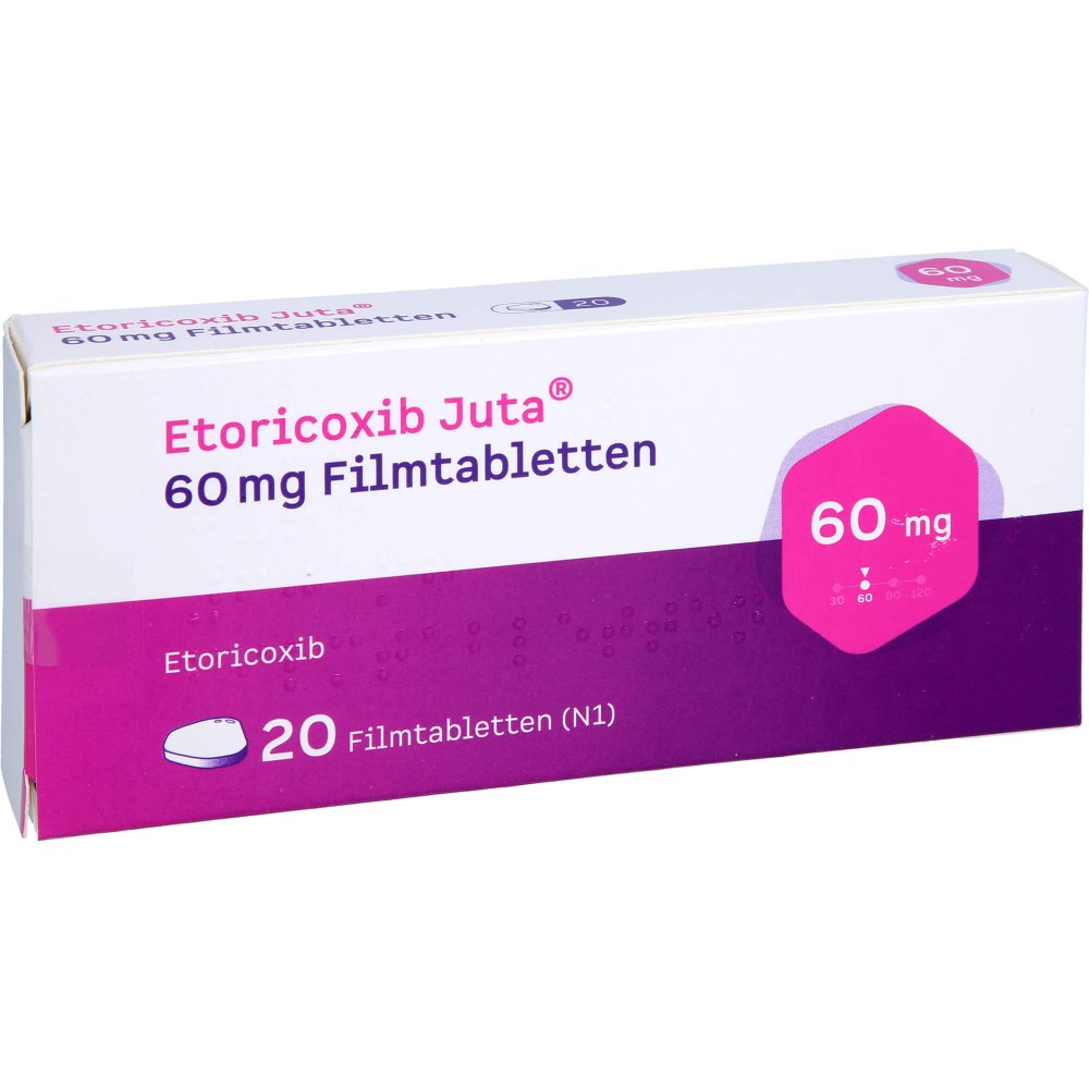 Das Produktfoto zeigt Etoricoxib Juta 60 Mg Filmtabletten (20 stk) PZN 18050010