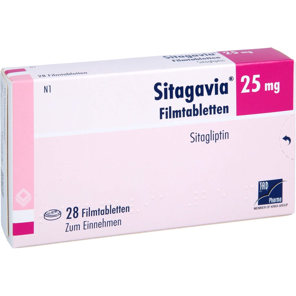 Das Produktfoto zeigt Sitagavia 25 Mg Filmtabletten (28 stk) PZN 18060965