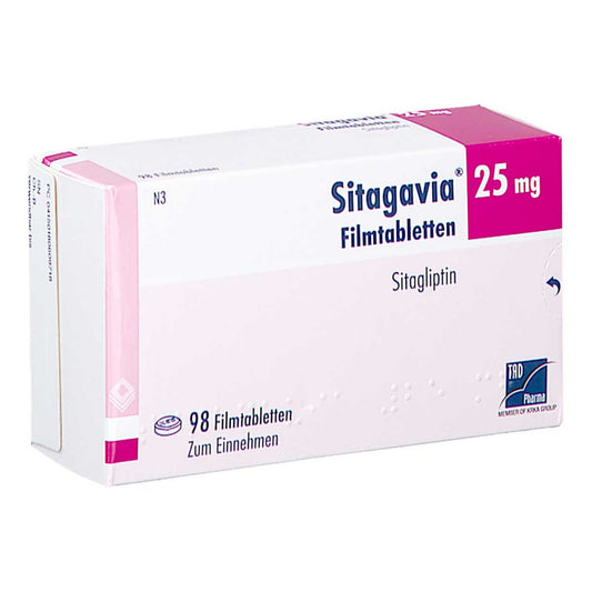 Das Produktfoto zeigt Sitagavia 25 Mg Filmtabletten (98 stk) PZN 18060971