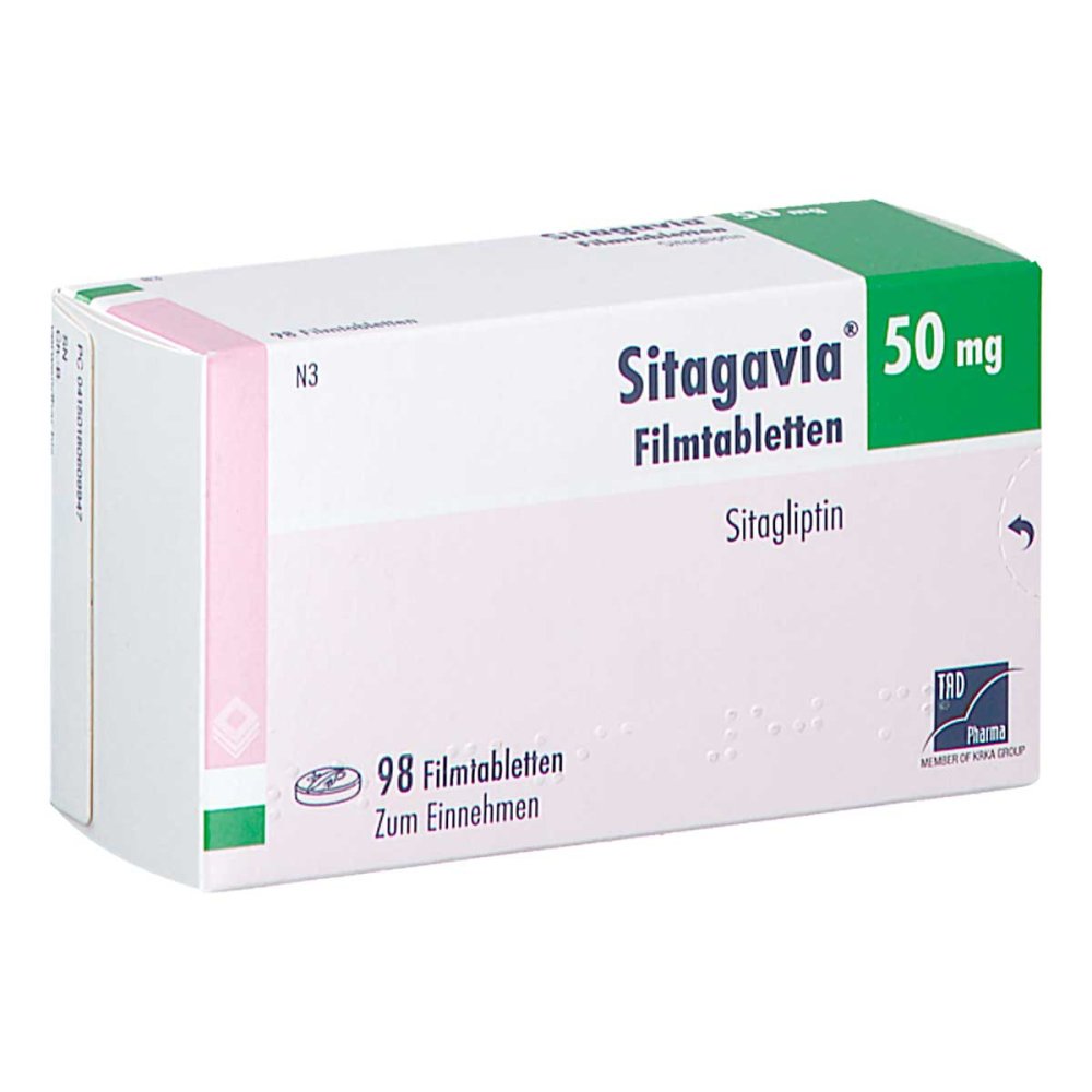 Das Produktfoto zeigt Sitagavia 50 Mg Filmtabletten (98 stk) PZN 18060994
