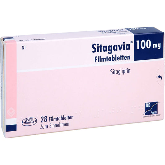 Das Produktfoto zeigt Sitagavia 100 Mg Filmtabletten (28 stk) PZN 18061002