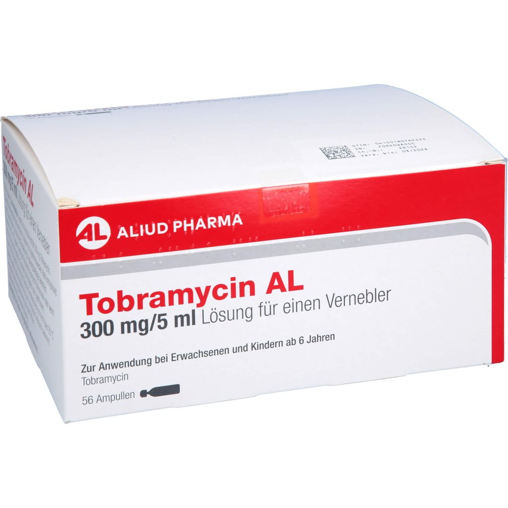 Das Produktfoto zeigt Tobramycin Al 300 Mg/5 Ml Lösung F.E.Vernebler (56 stk) PZN 18076222