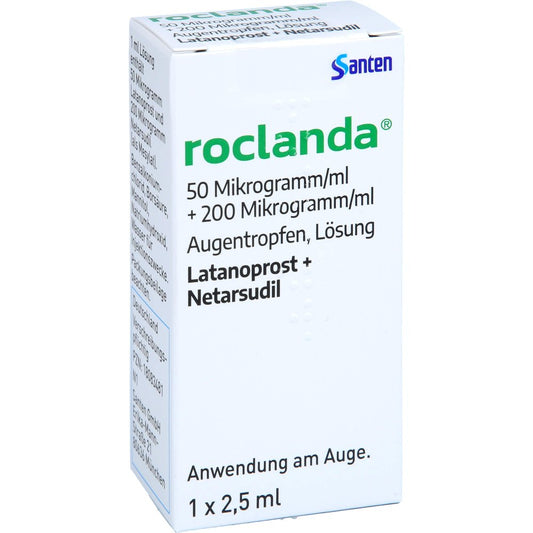 Das Produktfoto zeigt Roclanda 50 Μg/Ml + 200 Μg/Ml Augentropfen Lösung (1X2.5 ml) PZN 18083481