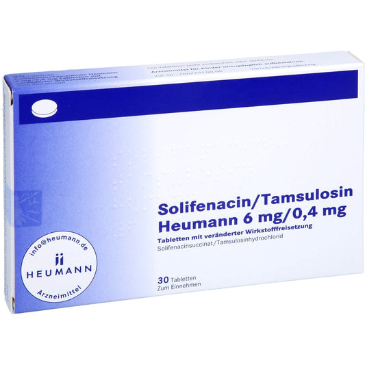 Das Produktfoto zeigt Solifenacin/Tamsulosin Heumann 6 Mg/0,4 Mg Tvw (30 stk) PZN 18084233