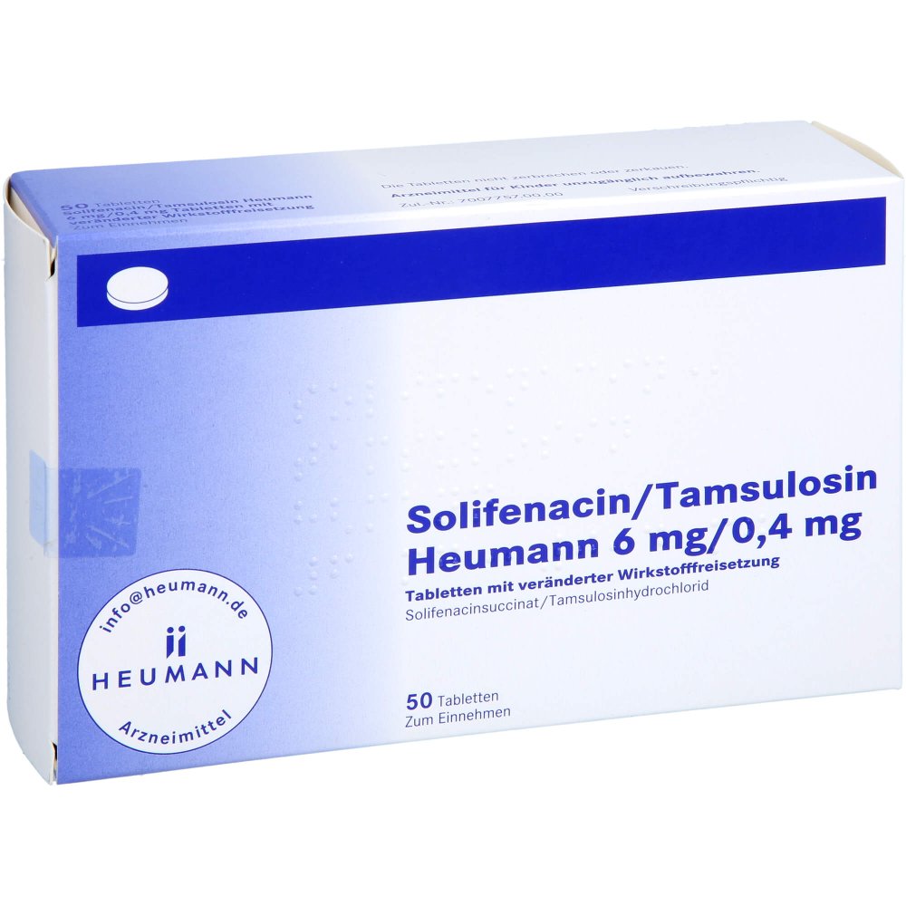 Das Produktfoto zeigt Solifenacin/Tamsulosin Heumann 6 Mg/0,4 Mg Tvw (50 stk) PZN 18084256