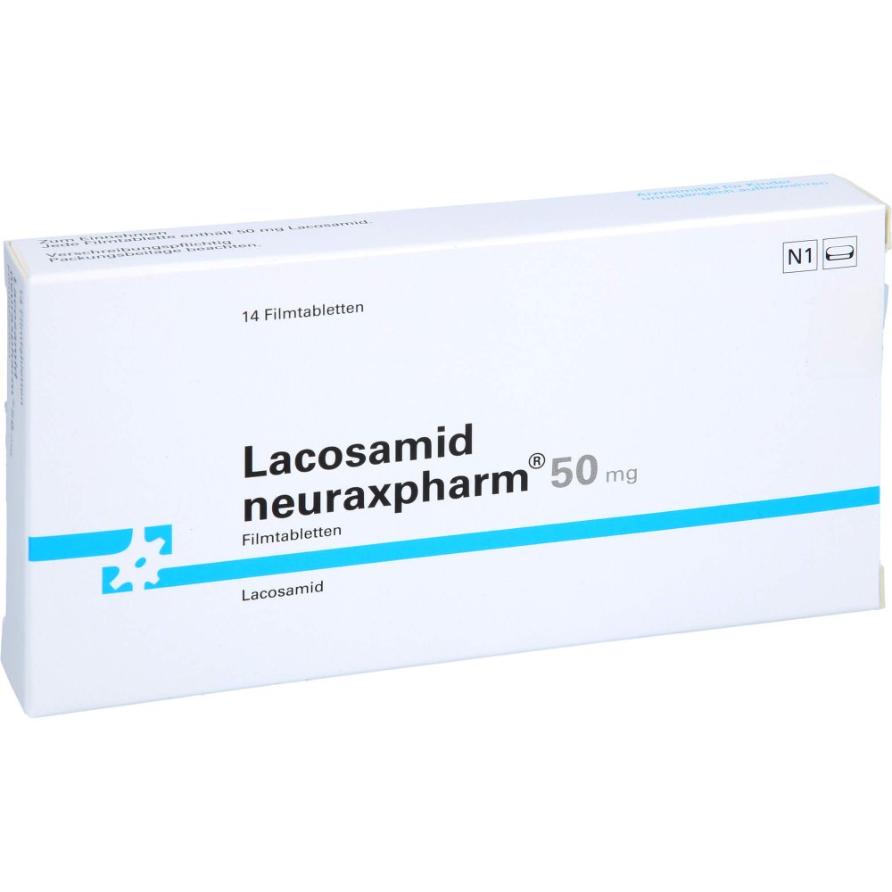 Das Produktfoto zeigt Lacosamid Neuraxpharm 50 Mg Filmtabletten (14 stk) PZN 18085735