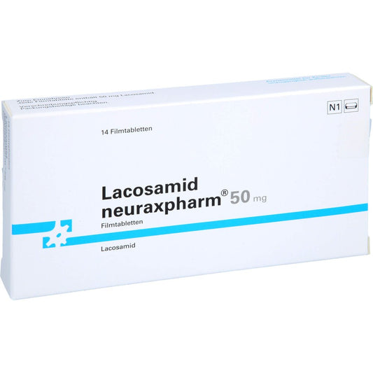 Das Produktfoto zeigt Lacosamid Neuraxpharm 50 Mg Filmtabletten (14 stk) PZN 18085735