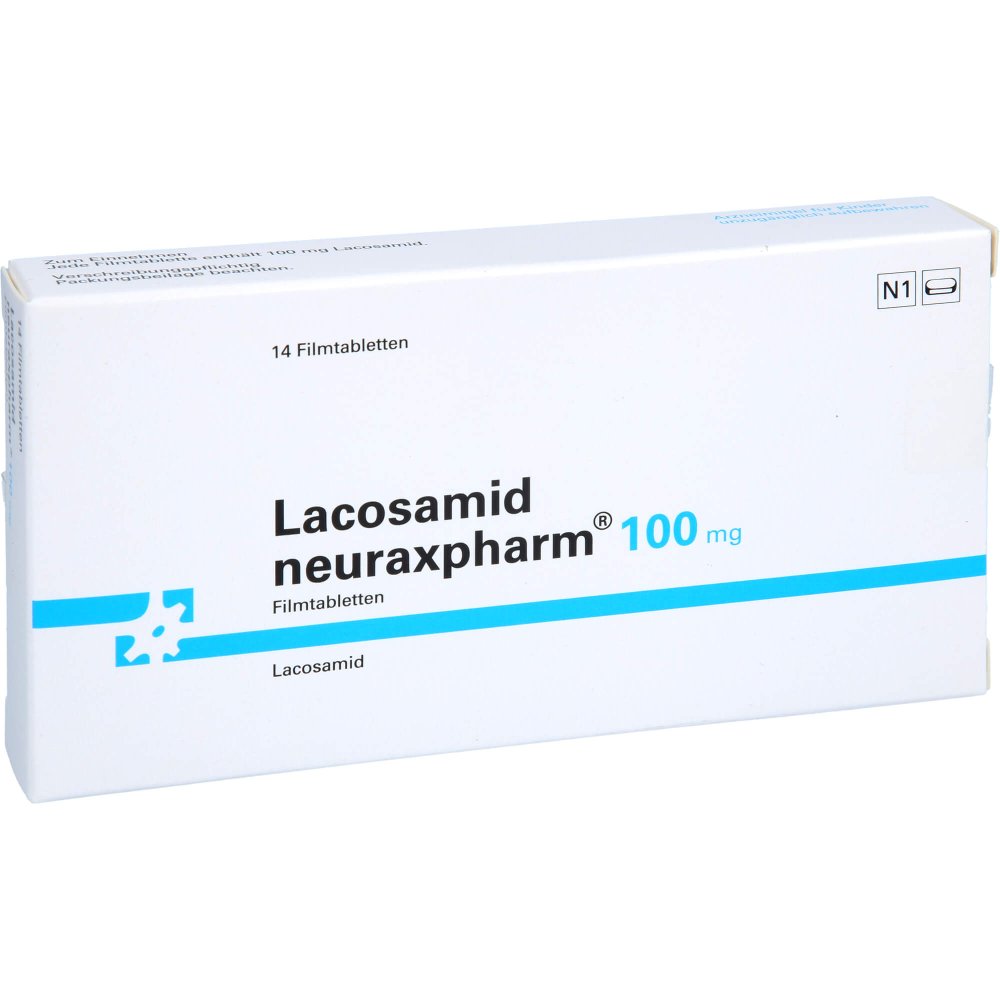 Das Produktfoto zeigt Lacosamid Neuraxpharm 100 Mg Filmtabletten (14 stk) PZN 18085764