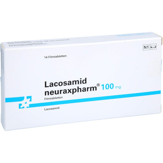 Das Produktfoto zeigt Lacosamid Neuraxpharm 100 Mg Filmtabletten (14 stk) PZN 18085764