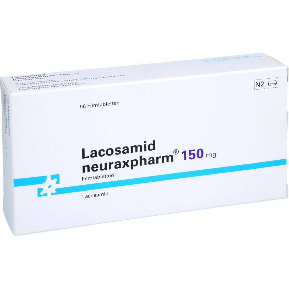Das Produktfoto zeigt Lacosamid Neuraxpharm 150 Mg Filmtabletten (56 stk) PZN 18085793