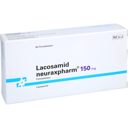 Das Produktfoto zeigt Lacosamid Neuraxpharm 150 Mg Filmtabletten (56 stk) PZN 18085793