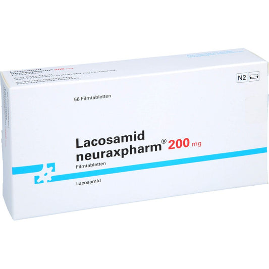 Das Produktfoto zeigt Lacosamid Neuraxpharm 200 Mg Filmtabletten (56 stk) PZN 18085824
