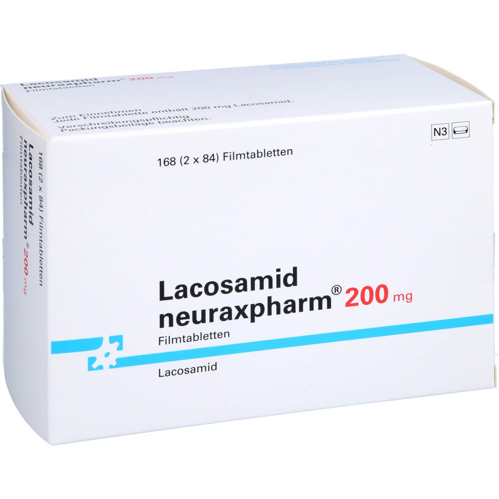 Das Produktfoto zeigt Lacosamid Neuraxpharm 200 Mg Filmtabletten (168 stk) PZN 18085830