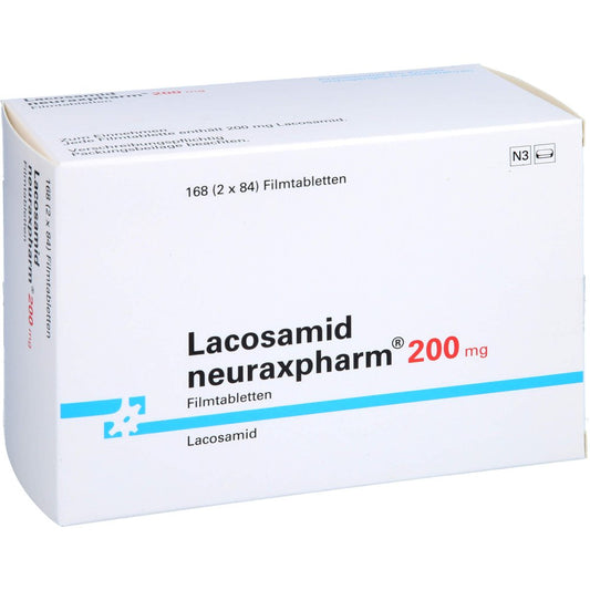 Das Produktfoto zeigt Lacosamid Neuraxpharm 200 Mg Filmtabletten (168 stk) PZN 18085830