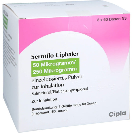 Das Produktfoto zeigt Serroflo Ciphaler 50 Μg/250 Μg Einzeldos.Inh.-Plv. (180 stk) PZN 18092818