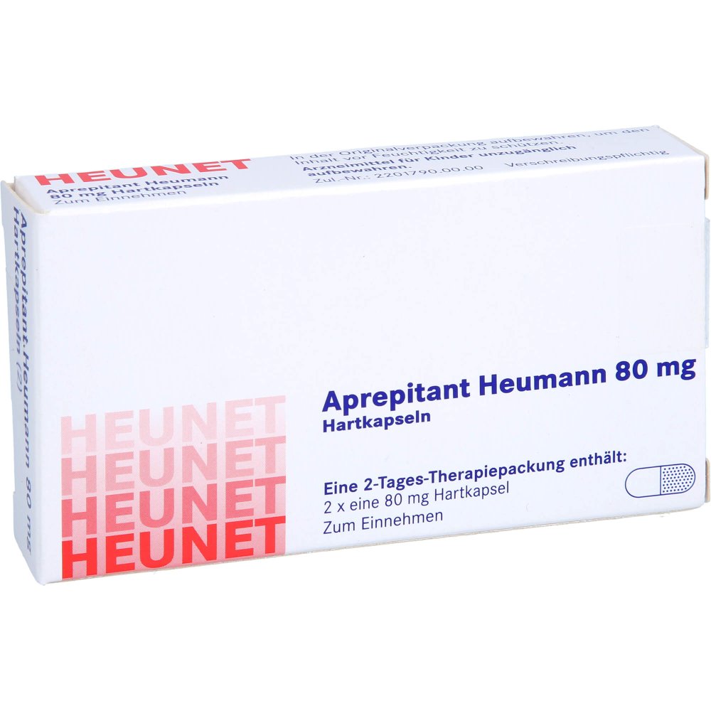 Das Produktfoto zeigt Aprepitant Heumann 80 Mg Hartkapseln Heunet (2 stk) PZN 18093054