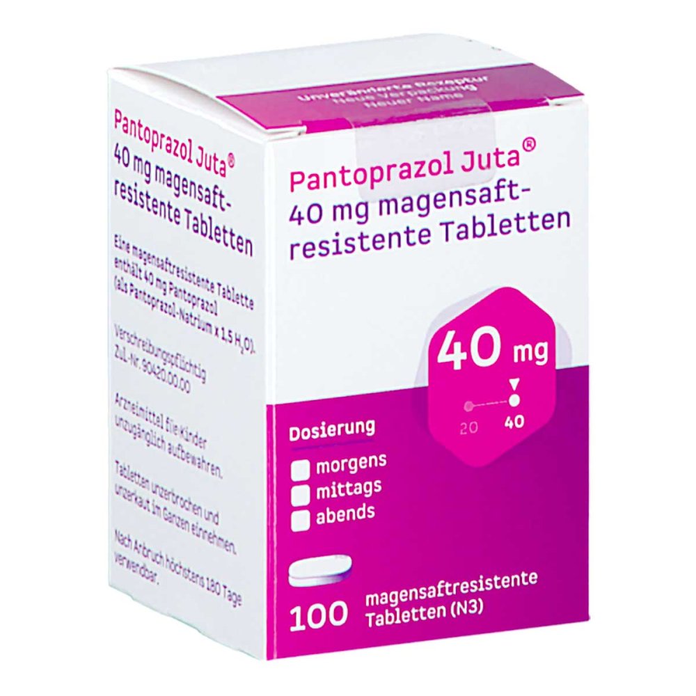 Das Produktfoto zeigt Pantoprazol Juta 40 Mg Magensaftres.Tabletten (100 stk) PZN 18094071