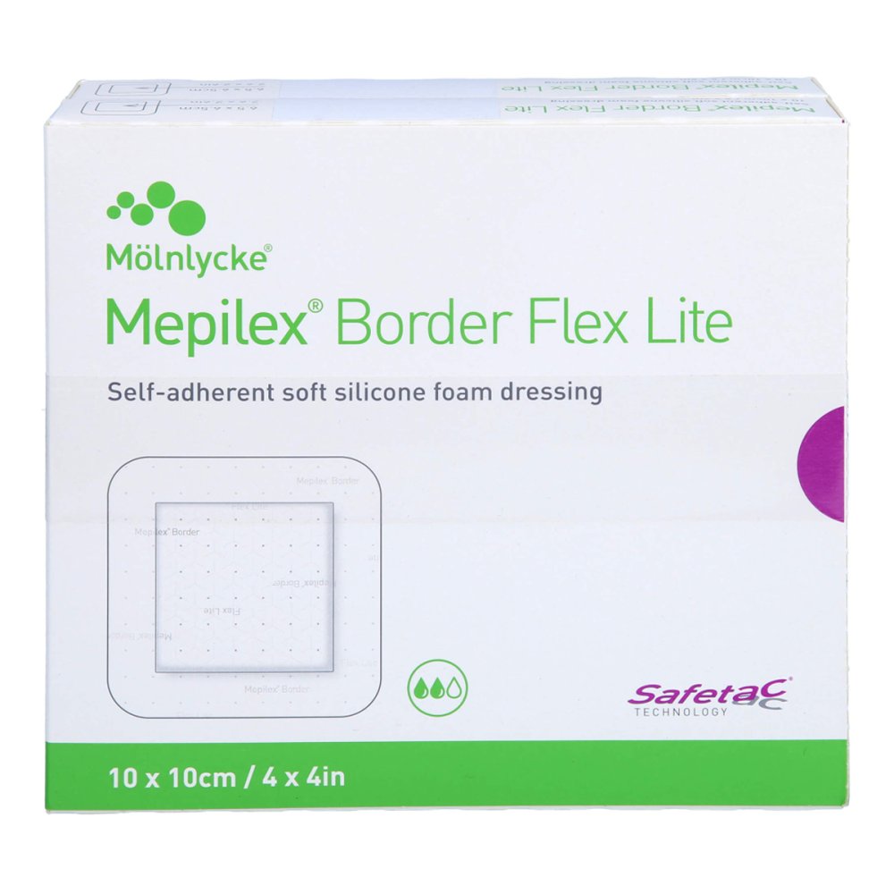 Das Produktfoto zeigt Mepilex Border Flex Lite Schaumverband 10x10 Cm (10 stk) PZN 18105745
