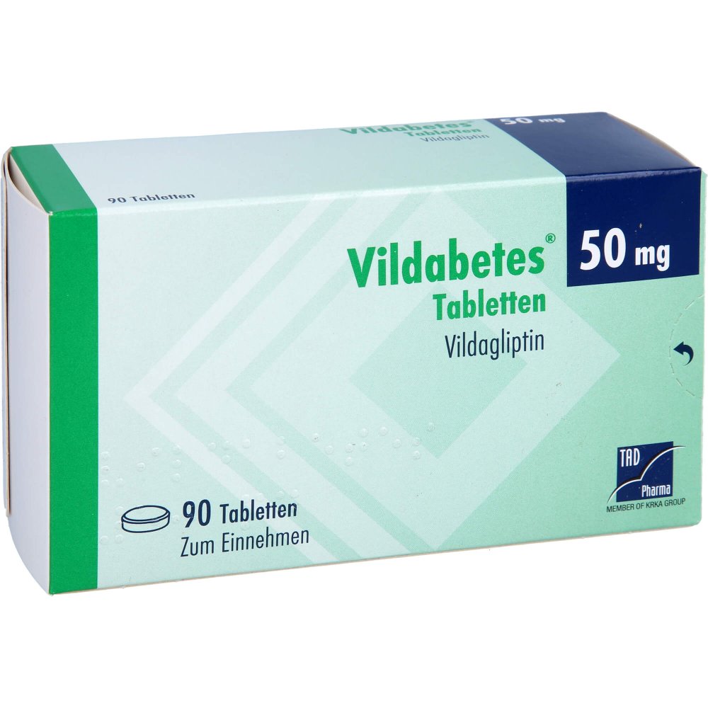 Das Produktfoto zeigt Vildabetes 50 Mg Tabletten (90 stk) PZN 18112484