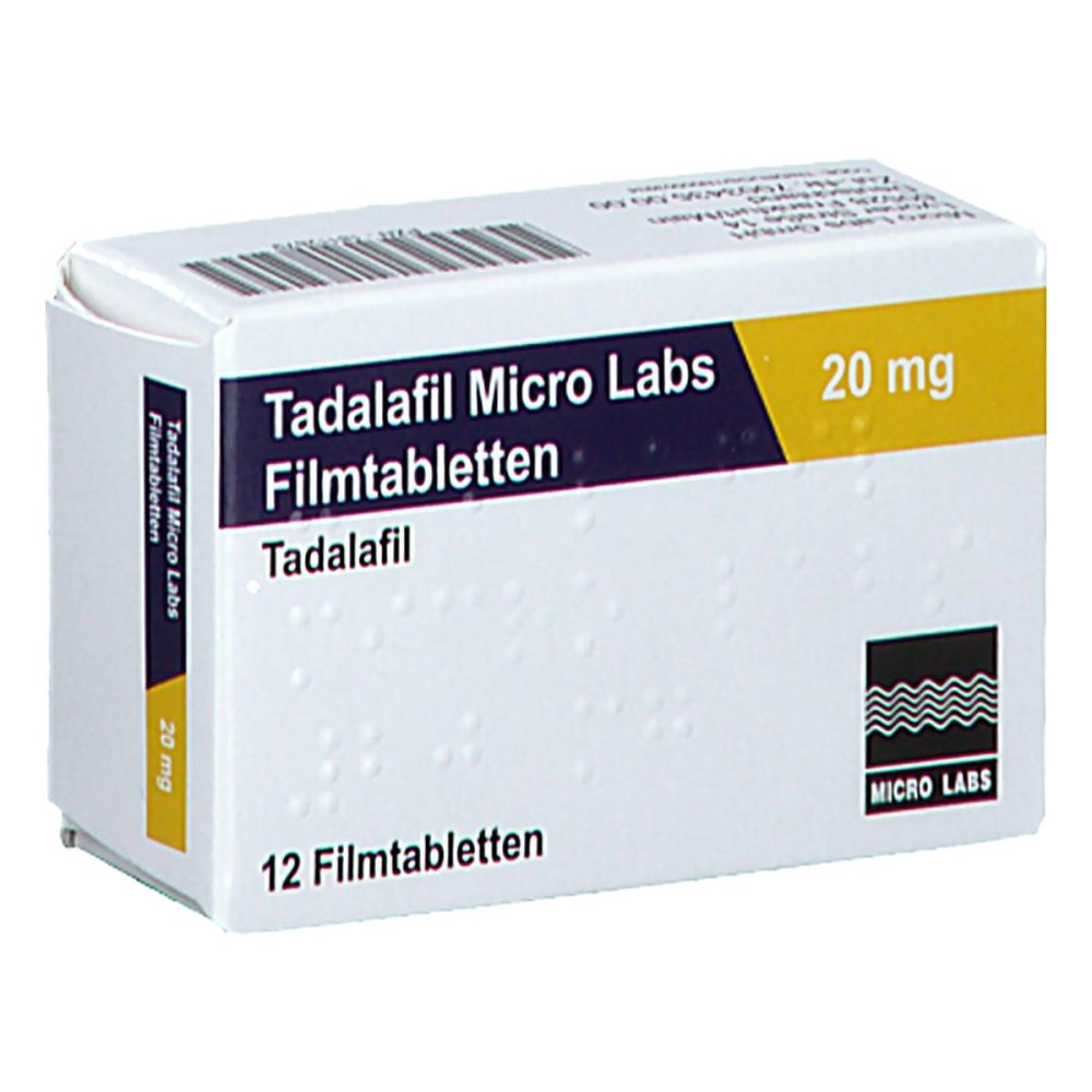 Das Produktfoto zeigt Tadalafil Micro Labs 20 Mg Filmtabletten (12 stk) PZN 18112679