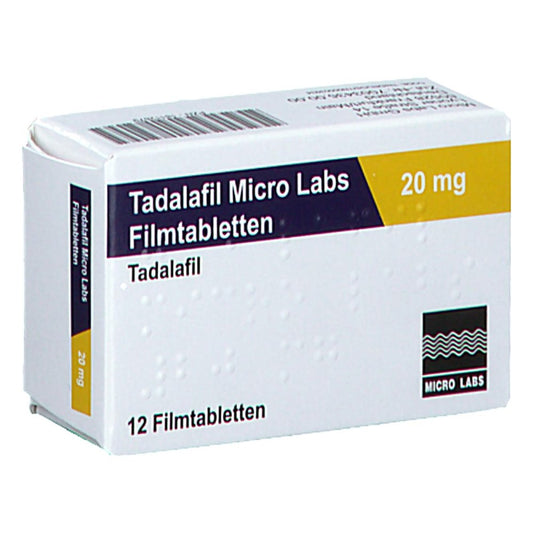 Das Produktfoto zeigt Tadalafil Micro Labs 20 Mg Filmtabletten (12 stk) PZN 18112679