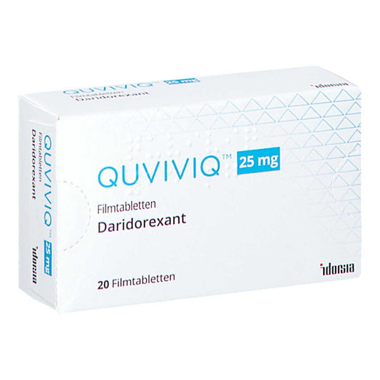 Das Produktfoto zeigt Quviviq 25 Mg Filmtabletten (20 stk) PZN 18113064