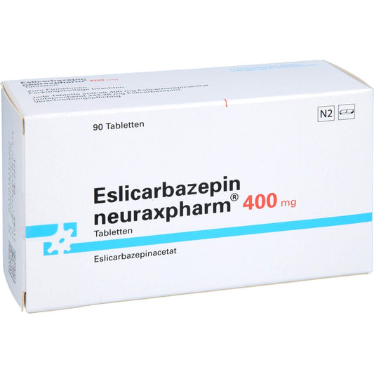 Das Produktfoto zeigt Eslicarbazepin Neuraxpharm 400 Mg Tabletten (90 stk) PZN 18117406