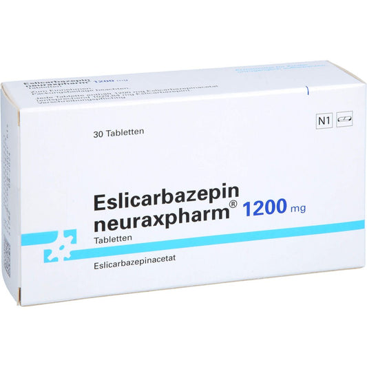 Das Produktfoto zeigt Eslicarbazepin Neuraxpharm 1200 Mg Tabletten (30 stk) PZN 18117412