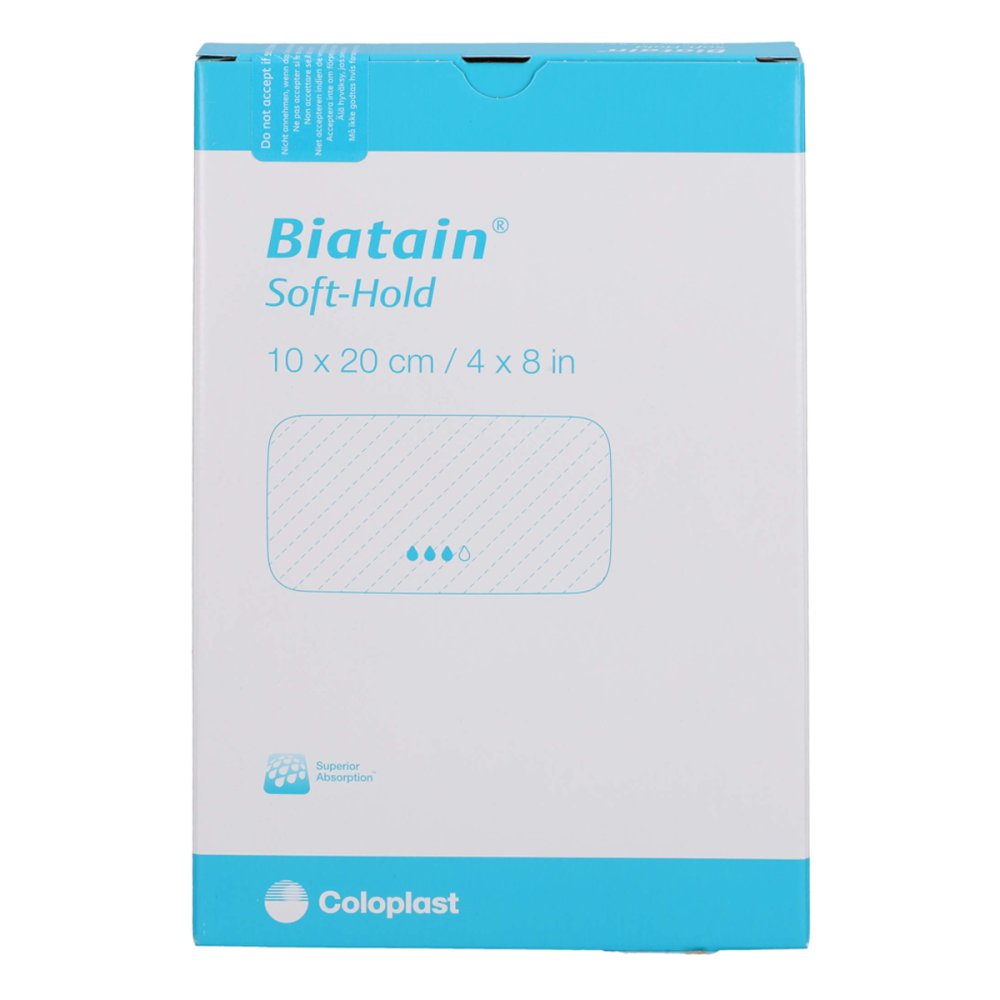 Das Produktfoto zeigt Biatain Schaumverband 10x20 Cm Sanft Haftend (5 stk) PZN 18120408