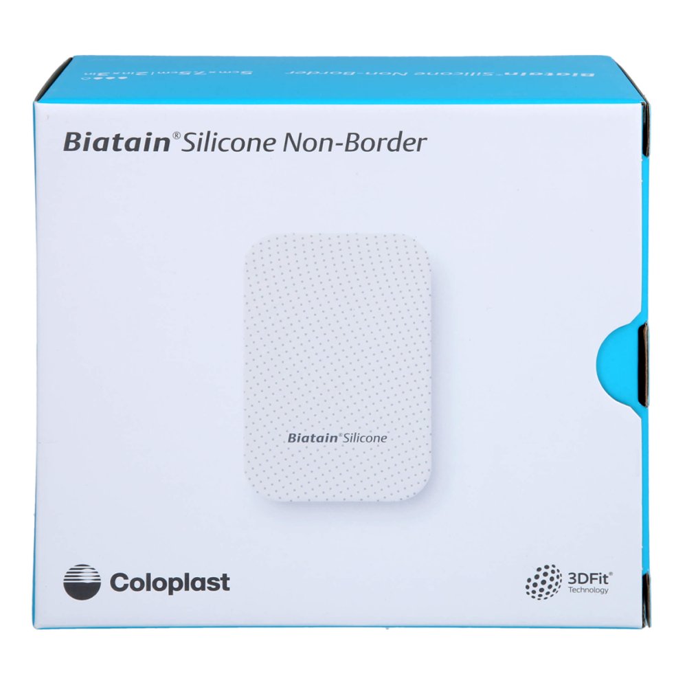 Das Produktfoto zeigt Biatain Silicone Non-Border Schaumverb.5x7,5 Cm (10 stk) PZN 18120549