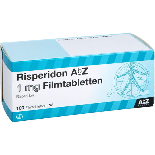 Das Produktfoto zeigt Risperidon Abz 1 Mg Filmtabletten (100 stk) PZN 18129384
