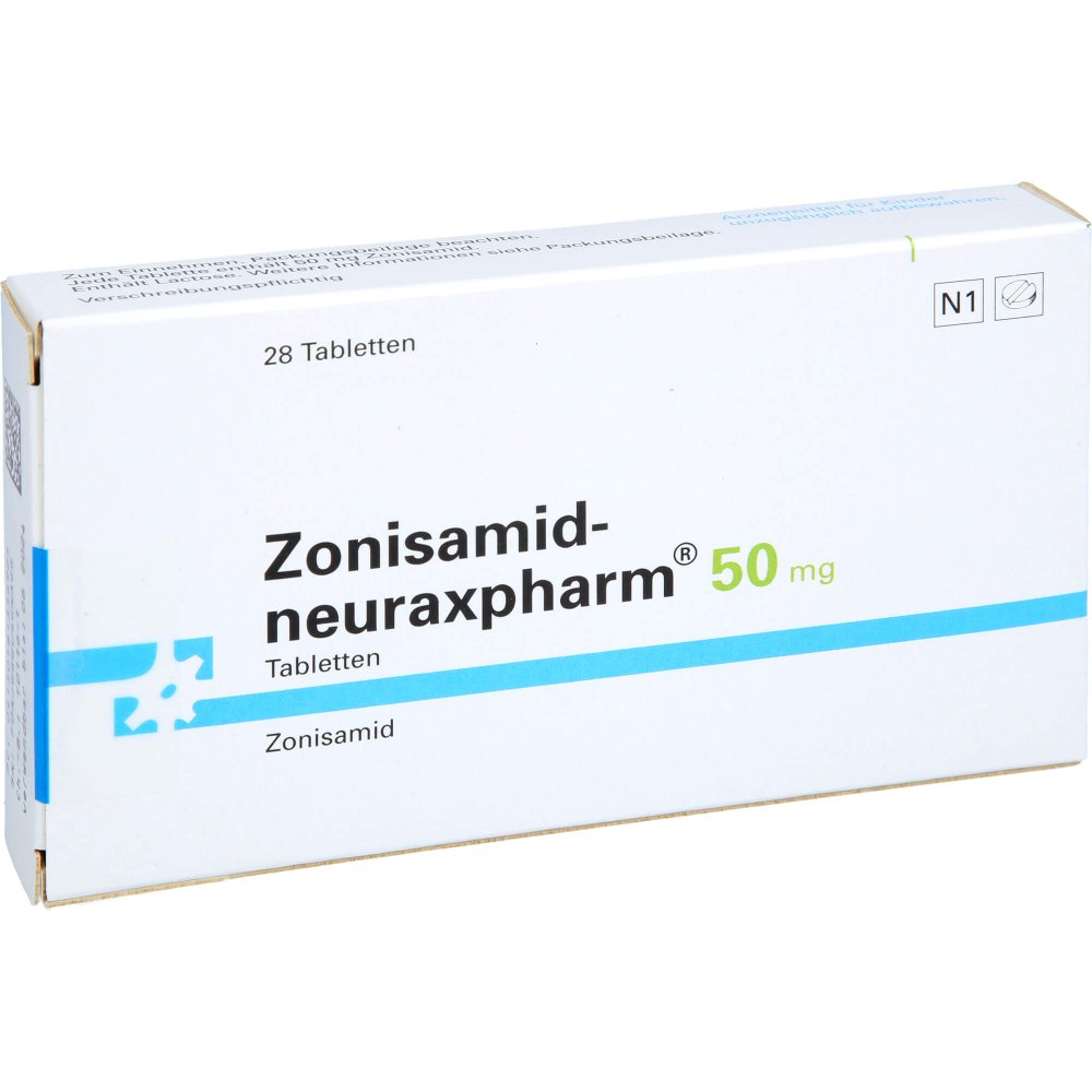 Das Produktfoto zeigt Zonisamid-Neuraxpharm 50 Mg Tabletten (28 stk) PZN 18135692