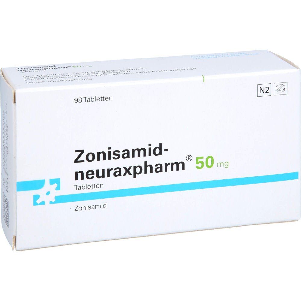 Das Produktfoto zeigt Zonisamid-Neuraxpharm 50 Mg Tabletten (98 stk) PZN 18135700