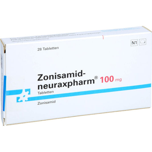 Das Produktfoto zeigt Zonisamid-Neuraxpharm 100 Mg Tabletten (28 stk) PZN 18135717