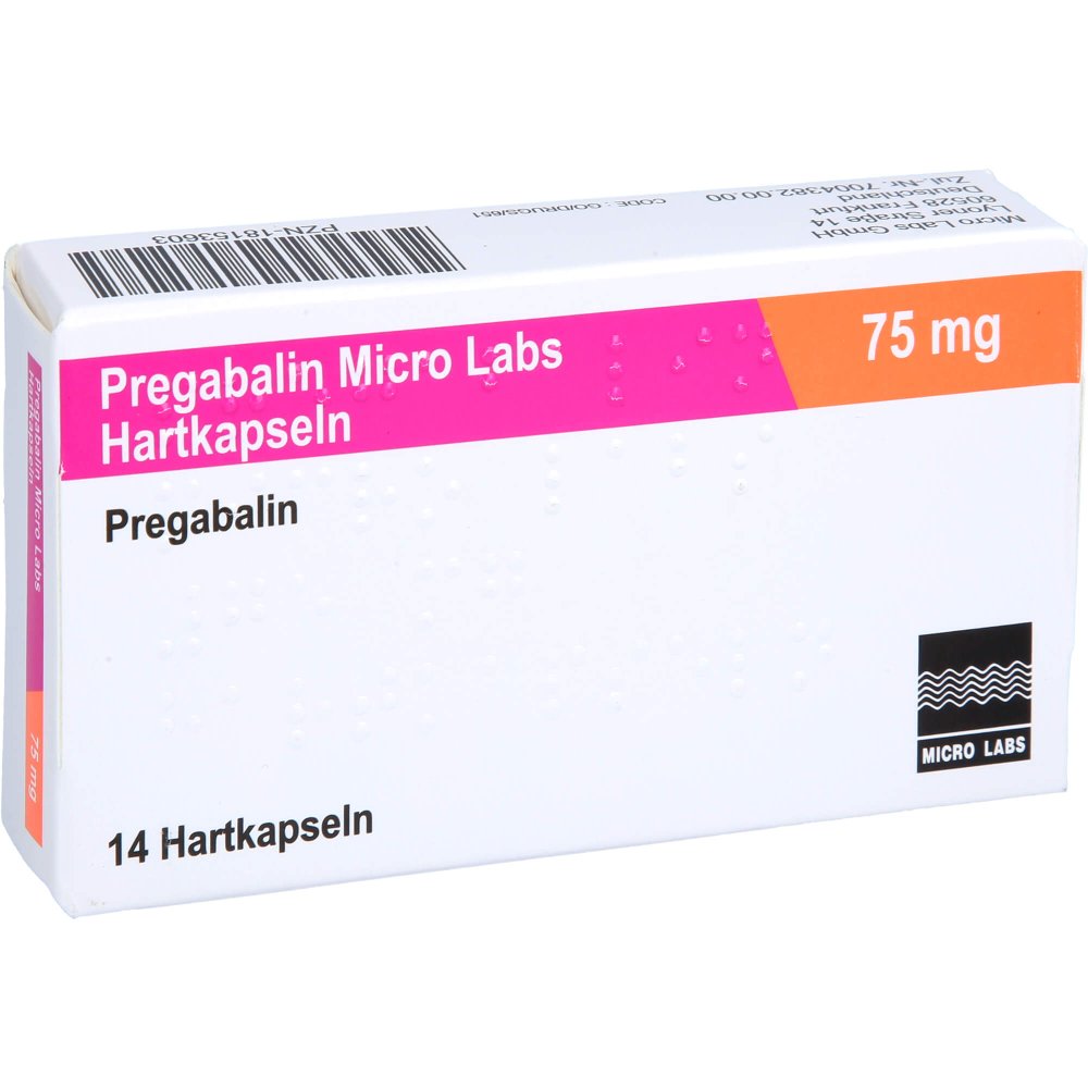 Das Produktfoto zeigt Pregabalin Micro Labs 75 Mg Hartkapseln (14 stk) PZN 18153603