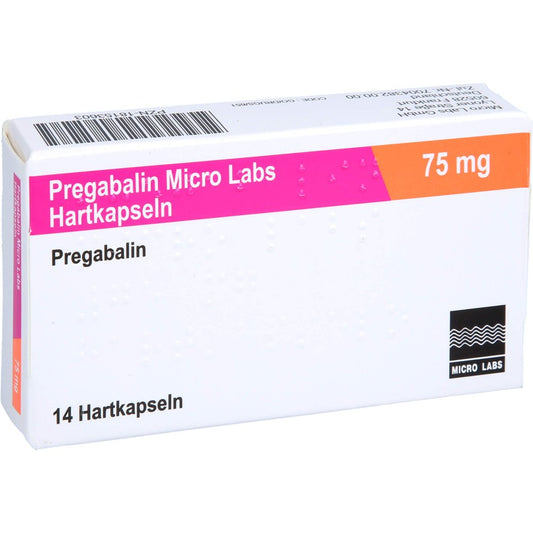 Das Produktfoto zeigt Pregabalin Micro Labs 75 Mg Hartkapseln (14 stk) PZN 18153603